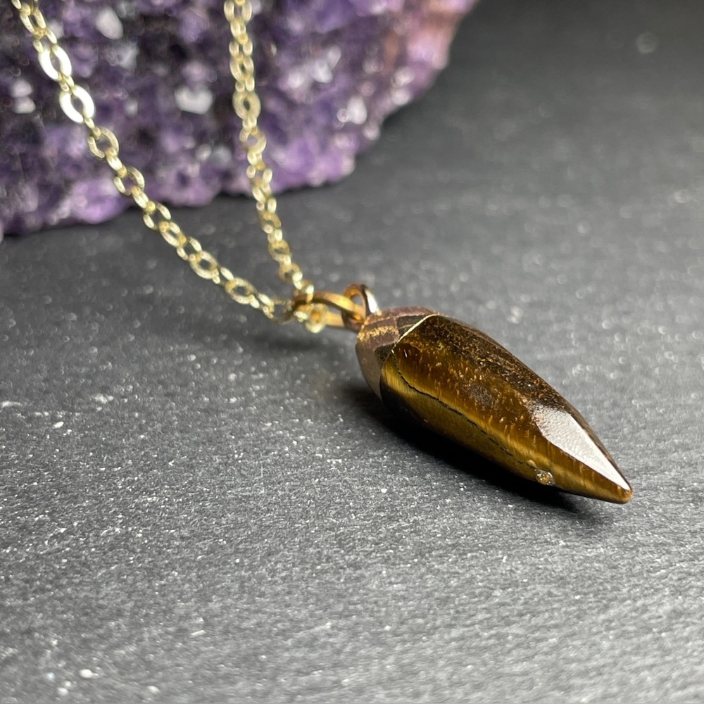 Genuine Yellow Tiger’s Eye Gold Plated Pendant Necklace - Picture 6 of 14